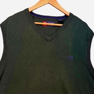 Chaps Green Cotton Knit V-Neck Sweater Vest Men's Large Classic‎ Preppy L